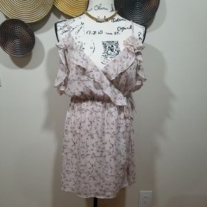 ALYTHEA Mini Rap Floral Ruffle Dress Color Light Pink, SIZE S, Elastic Waist.